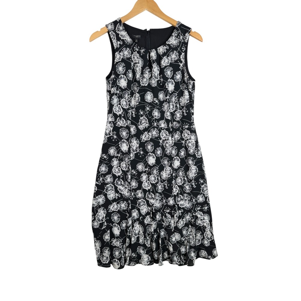 Talbots Women's Sleeveless A Line Dress Size 2 Petite Black White Floral Print